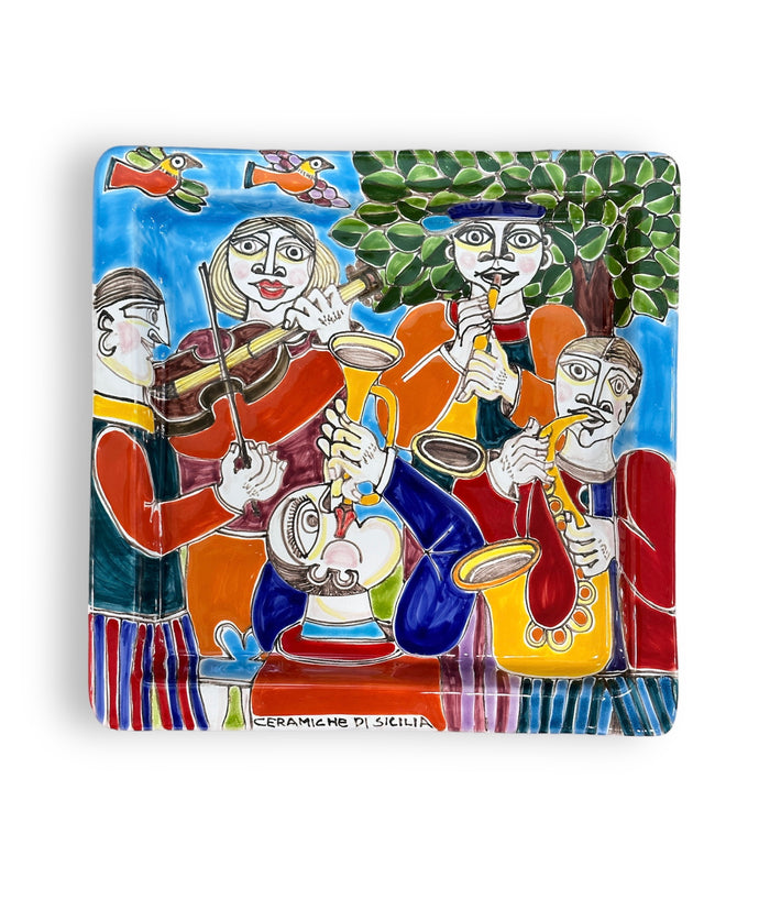 Assiette Carrée 28x28 cm - Les Musiciens 