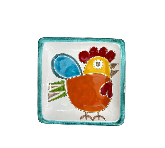 Piatto Quadrato Gallina - Ceramiche Di Sicilia 